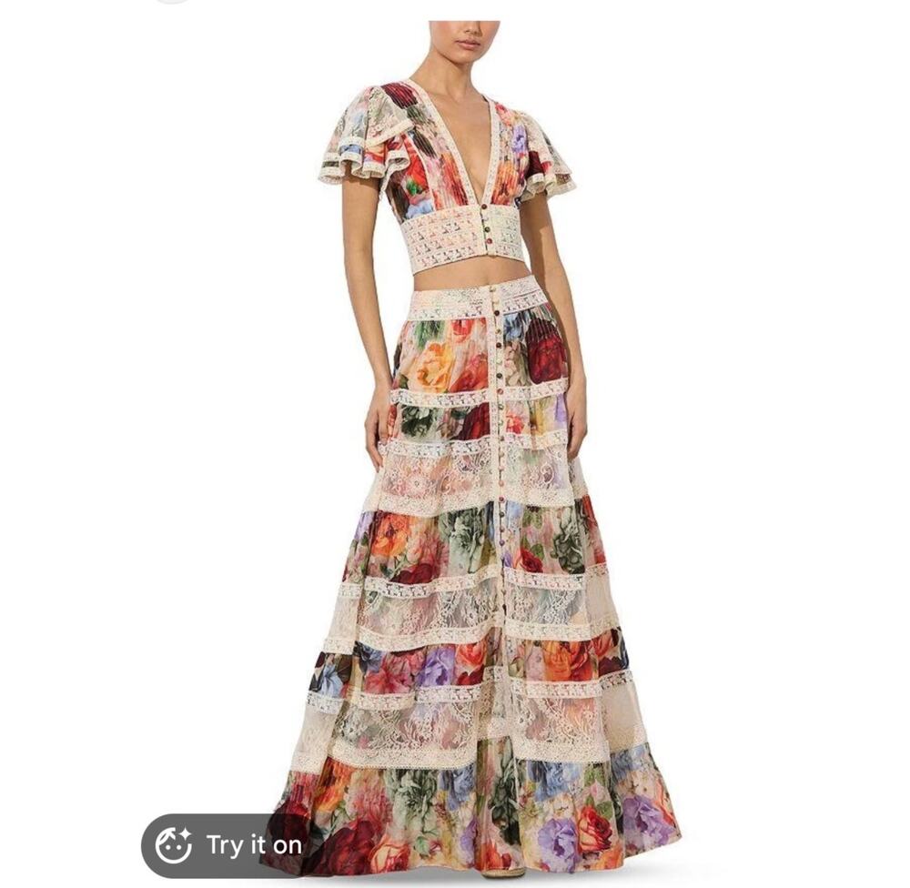 Alice + Olivia "Adira" Maxi Skirt & "Keeley" Flutter Sleeve Top Matching Set